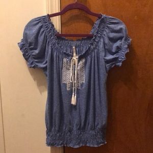Love Nation Blue Puff Sleeve Top